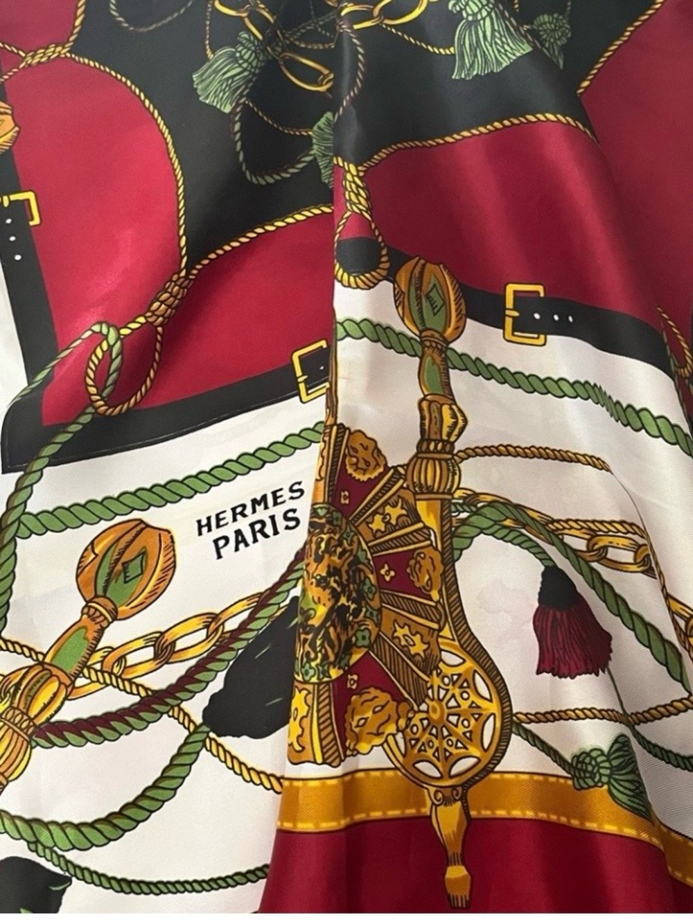 Hermes Silk Scarf in Red, Black, White, Gold - Picture 5 of 5